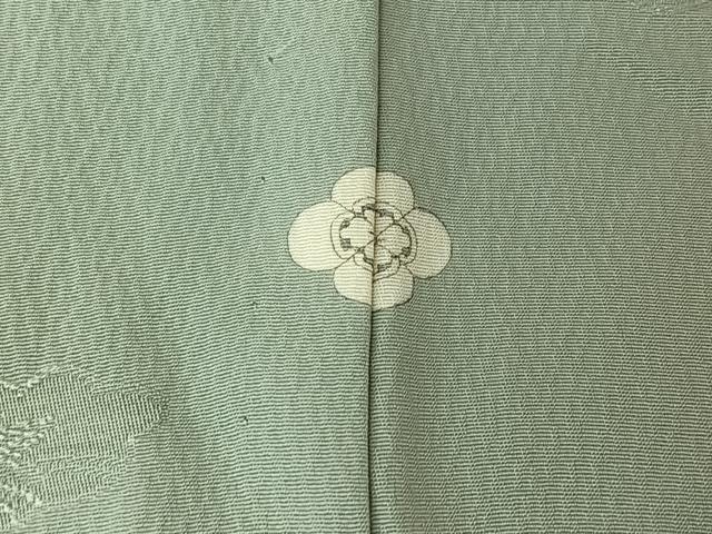 平和屋着物▽上質な色無地 単衣 雲取り花地紋 秘色色 正絹 逸品 AABL6996jh