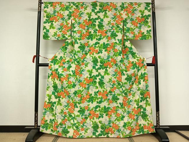平和屋着物▽小紋 単衣 草花文 洗える着物 AABL7000jh