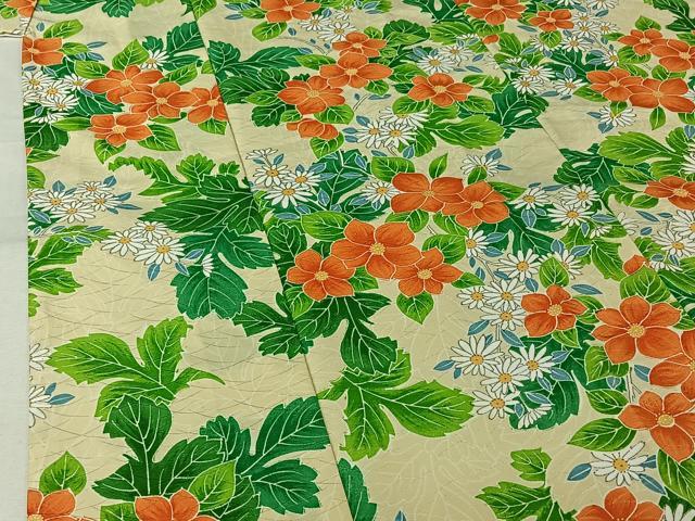 平和屋着物▽小紋 単衣 草花文 洗える着物 AABL7000jh