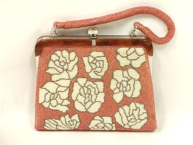 平和屋着物●和装小物 和装バッグ ハンドバッグ ビーズバッグ 花柄 逸品 AABL7001ay