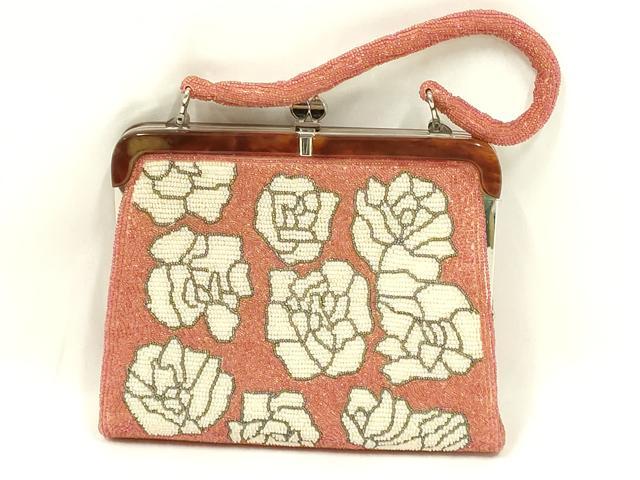 平和屋着物●和装小物 和装バッグ ハンドバッグ ビーズバッグ 花柄 逸品 AABL7001ay
