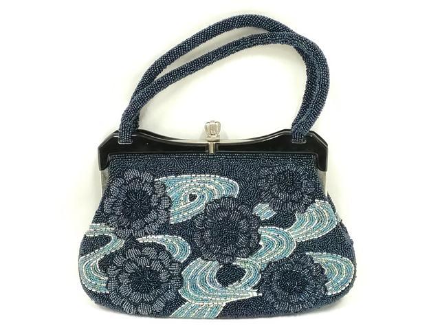 平和屋着物●和装小物 和装バッグ ハンドバッグ ビーズバッグ 流水花文 逸品 AABL7002ay