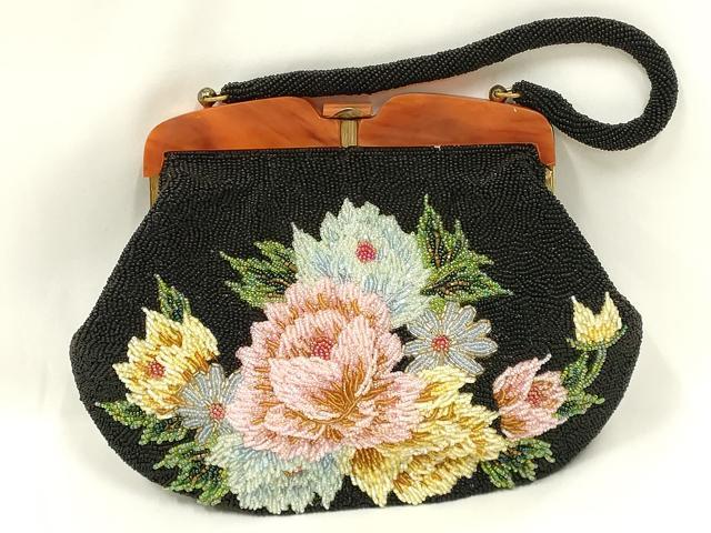 平和屋着物●和装小物 和装バッグ ハンドバッグ ビーズバッグ 花柄 逸品 AABL7003ay