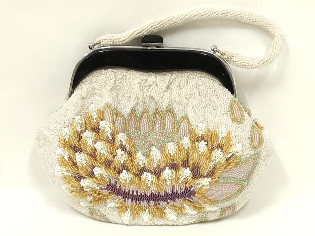 平和屋着物●和装小物 和装バッグ ハンドバッグ ビーズバッグ がま口 花柄 逸品 AABL7009ay