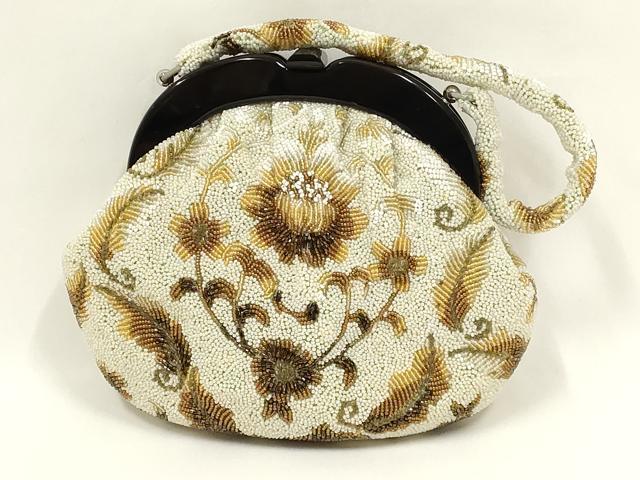 平和屋着物●和装小物 和装バッグ ハンドバッグ ビーズバッグ 花柄 更紗 逸品 AABL7027ay