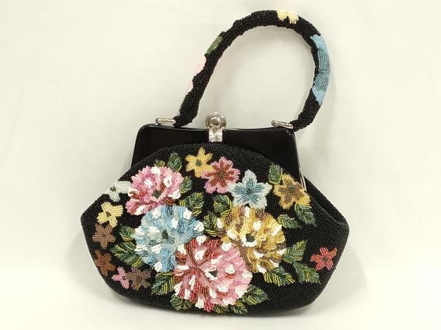 平和屋着物●和装小物 和装バッグ ハンドバッグ ビーズバッグ 花柄 逸品 AABL7031ay