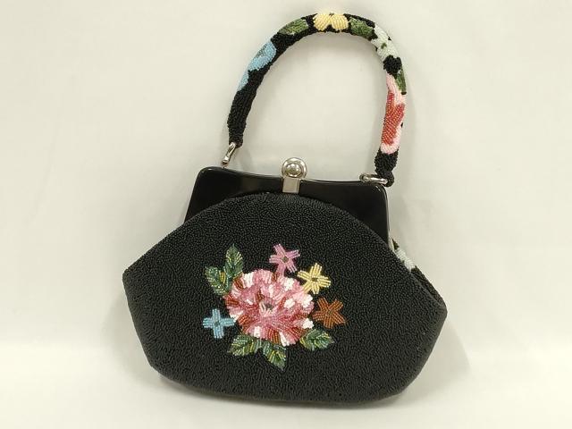 平和屋着物●和装小物 和装バッグ ハンドバッグ ビーズバッグ 花柄 逸品 AABL7031ay