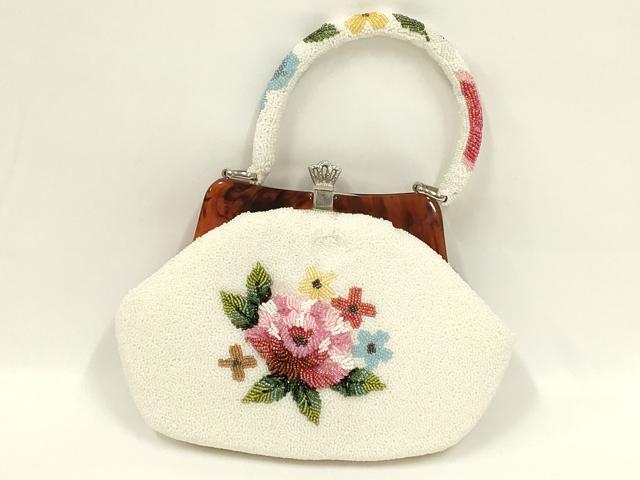 平和屋着物●和装小物 和装バッグ ハンドバッグ ビーズバッグ 花柄 逸品 AABL7034ay