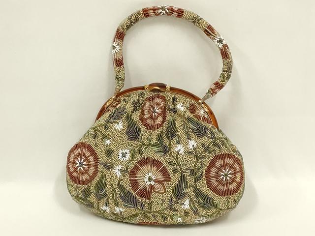 平和屋着物●和装小物 和装バッグ ハンドバッグ ビーズバッグ 花柄 逸品 AABL7036ay