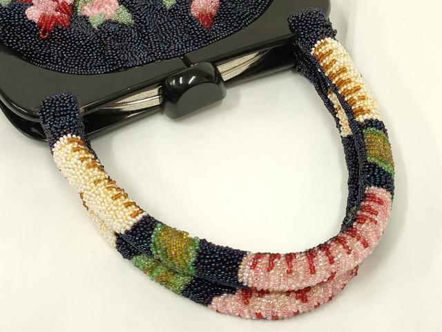 平和屋着物●和装小物 和装バッグ ハンドバッグ ビーズバッグ 花柄 逸品 AABL7043ay