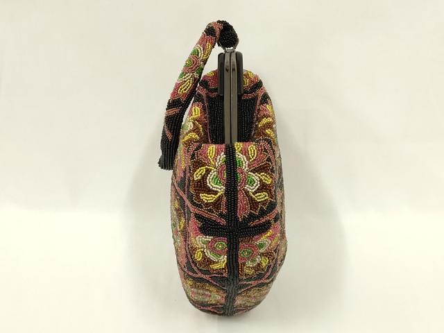 平和屋着物●和装小物 和装バッグ ハンドバッグ ビーズバッグ 花柄 逸品 AABL7051ay