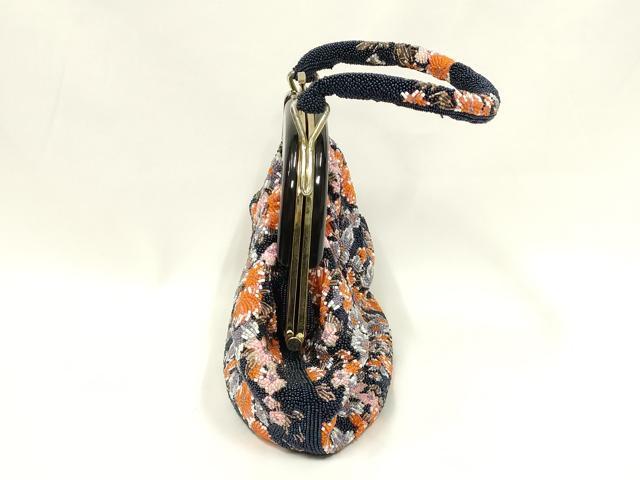 平和屋着物●和装小物 和装バッグ ハンドバッグ ビーズバッグ 花柄 逸品 AABL7061ay