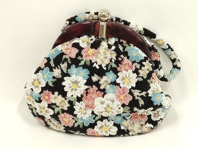 平和屋着物●和装小物 和装バッグ ハンドバッグ ビーズバッグ 花柄 逸品 AABL7065ay