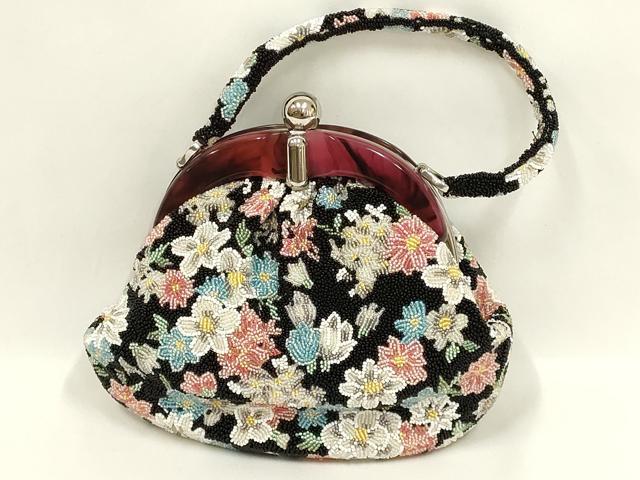 平和屋着物●和装小物 和装バッグ ハンドバッグ ビーズバッグ 花柄 逸品 AABL7065ay