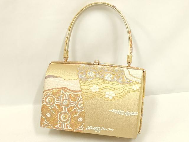 平和屋着物●和装小物 和装バッグ・草履セット 紗織 ハンドバッグ 吉祥柄 金糸 帯地使用 逸品 AABL7074ay