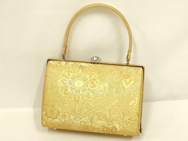 平和屋着物●和装小物 和装バッグ・草履セット 礼装用 ハンドバッグ 洋花文 金糸 金銀彩 帯地使用 逸品 AABL7078ay