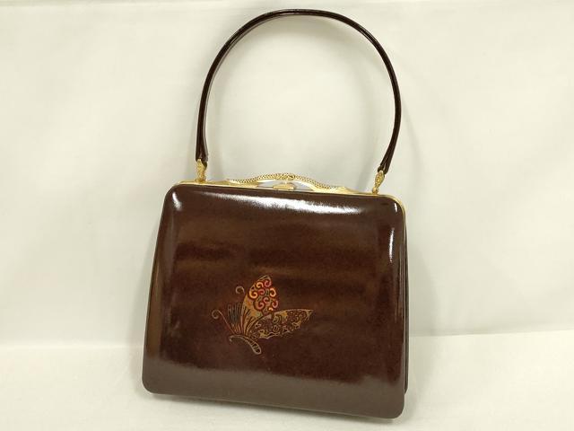 平和屋着物●和装小物 和装バッグ・草履セット ハンドバッグ 舞蝶文 金彩 本皮製品 逸品 未使用 AABL7087ay