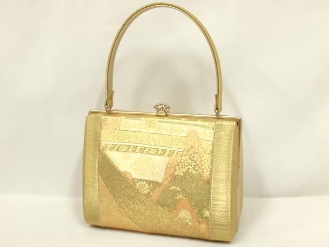 平和屋着物●和装小物 和装バッグ・草履セット ハンドバッグ 佐賀錦 金糸 帯地使用 Lサイズ 逸品 AABL7089ay