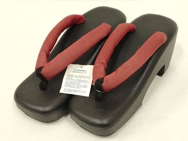平和屋着物●和装小物 高下駄 黒×赤 逸品 未使用 AABL7101ay