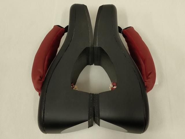 平和屋着物●和装小物 高下駄 黒×赤 逸品 未使用 AABL7101ay