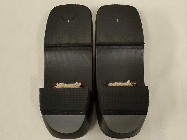 平和屋着物●和装小物 高下駄 黒×赤 逸品 未使用 AABL7101ay