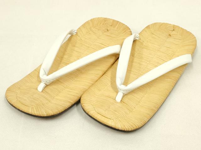 平和屋着物●男性 和装小物 雪駄 畳表 鼻緒:白 逸品 未使用 AABL7105ay