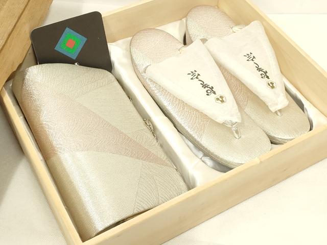 平和屋着物▼和装小物 和装バッグ・草履セット おき宗 切嵌芝文 銀糸 逸品 AABL7108ay