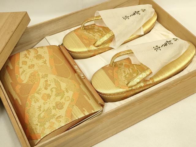 平和屋着物▼和装小物 和装バッグ・草履セット おき宗 ハンドバッグ クラッチバッグ 飛鶴宝尽くし ラインストーン 逸品 AABL7116ay