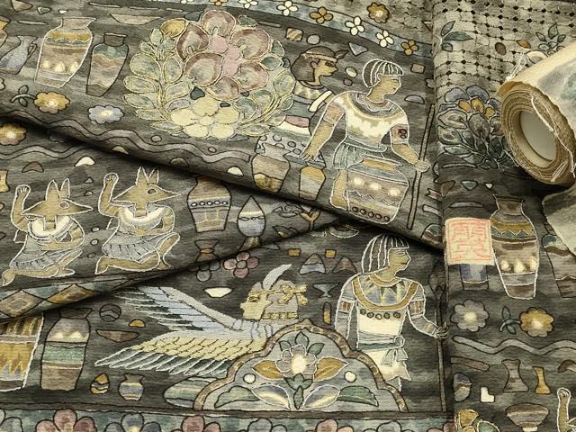 平和屋着物●付下げ 解き反物 着尺 作家物 刺繍 古代壁画文様 更紗 金糸 金彩 正絹 逸品 AABL7128ay
