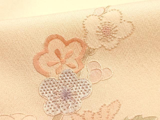 平和屋着物●中国三大刺繍 汕頭刺繍 スワトウ刺繍 付下げ 反物 着尺 霞花文 金糸 丹後ちりめん 証紙付き 逸品 未使用 AABL7130ay