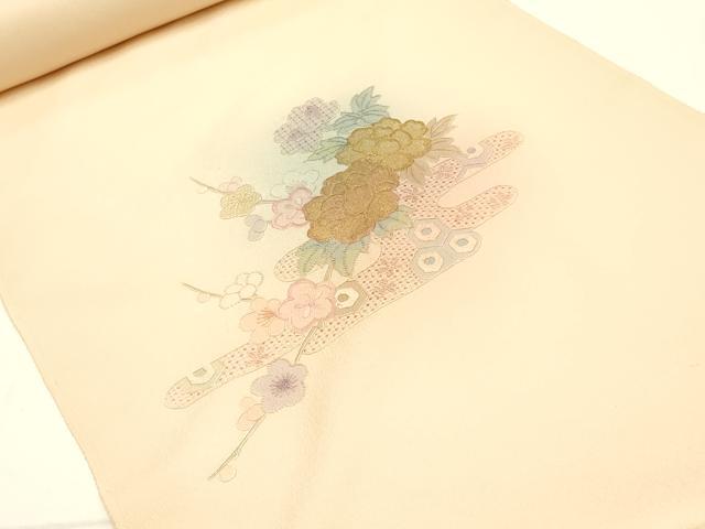 平和屋着物●中国三大刺繍 汕頭刺繍 スワトウ刺繍 付下げ 反物 着尺 霞花文 金糸 丹後ちりめん 証紙付き 逸品 未使用 AABL7130ay