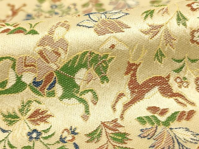 平和屋着物●西陣 川島織物 和装小物 テーブルセンター 卓布 狩猟紋錦 金糸 木箱・証紙付き 逸品 AABL7166ay