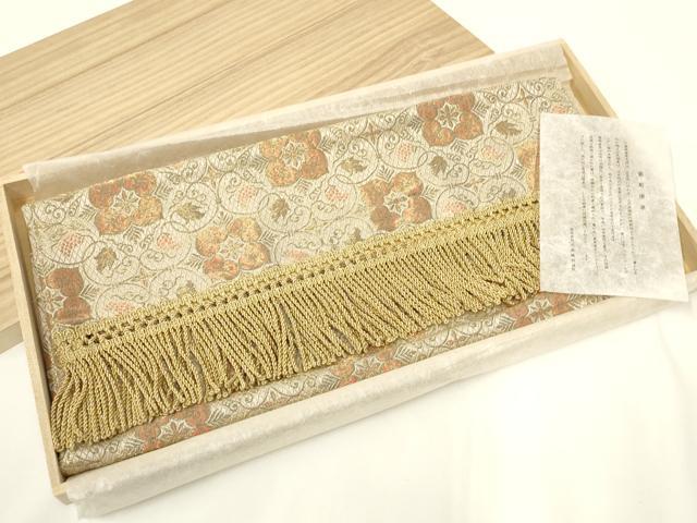 平和屋着物●西陣 川島織物 和装小物 テーブルセンター 卓布 葡萄唐草 金糸 木箱・証紙付き 逸品 AABL7168ay