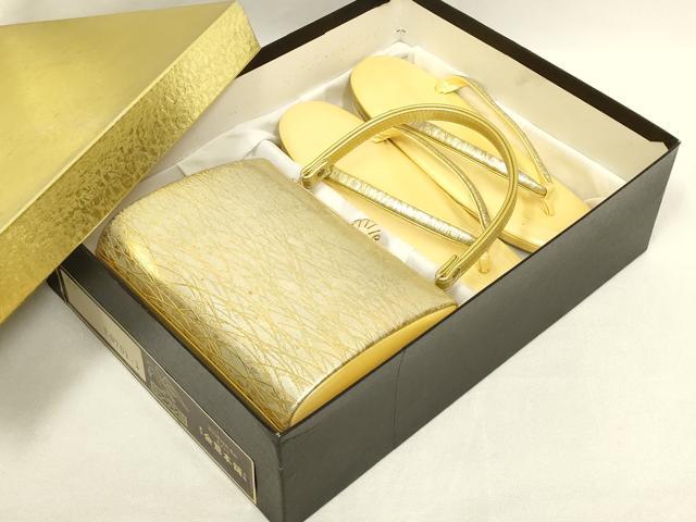 平和屋着物▼和装小物 和装バッグ・草履セット 金鷲本舗 東京謹製 キンワシ印 ハンドバッグ 芝文 金彩 逸品 AABL7174ay