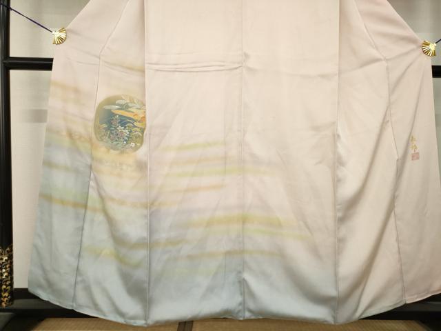 平和屋着物●人間国宝 福田喜三郎 訪問着 中国三大刺繍 相良刺繍 霞花丸文 暈し染め 金糸 金彩 正絹 逸品 AABL7201ck
