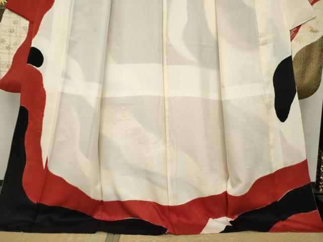 平和屋着物●豪華振袖 絞り 駒刺繍 地紙流水花文 金糸 金彩 ロング丈 正絹 逸品 AABL7204ck