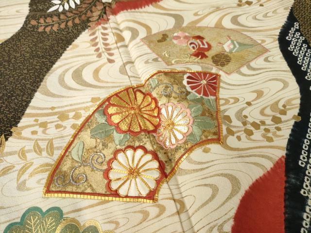 平和屋着物●豪華振袖 絞り 駒刺繍 地紙流水花文 金糸 金彩 ロング丈 正絹 逸品 AABL7204ck