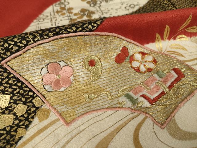 平和屋着物●豪華振袖 絞り 駒刺繍 地紙流水花文 金糸 金彩 ロング丈 正絹 逸品 AABL7204ck