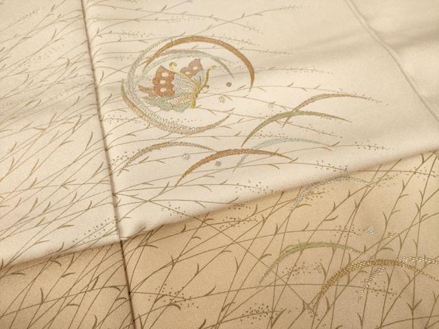 平和屋着物●訪問着 竹屋町刺繍 露芝舞蝶丸文 暈し染め 金彩 正絹 逸品 AABL7212ck