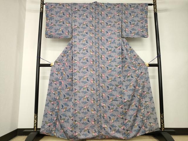 平和屋着物●本場琉球紅型 小紋 舞花文 正絹 逸品 AABL7213ck