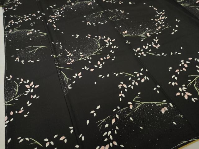 平和屋着物●上質な小紋 枝葉文 黒地 正絹 逸品 未使用 AABL7215ck