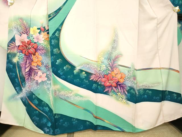 平和屋着物●豪華振袖 流水花文 正絹 逸品 AABL7216ck