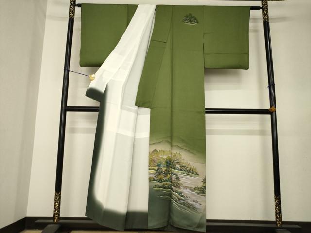 平和屋着物●訪問着 作家物 手描き 風景文 暈し染め 正絹 逸品 AABL7231ck