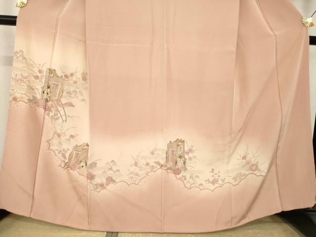 平和屋着物●中国三大刺繍 汕頭刺繍 スワトウ刺繍 総刺繍 訪問着 御所車花文 暈し染め 金糸 正絹 逸品 AABL7238ck