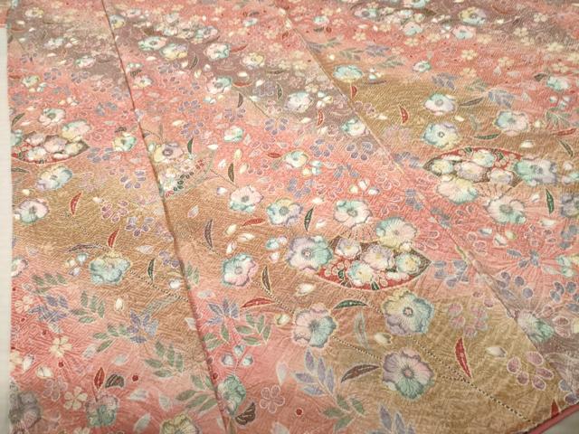平和屋着物●上質な小紋 辻が花 絞り 扇面花文 暈し染め 金彩 正絹 逸品 未使用 AABL7250ck