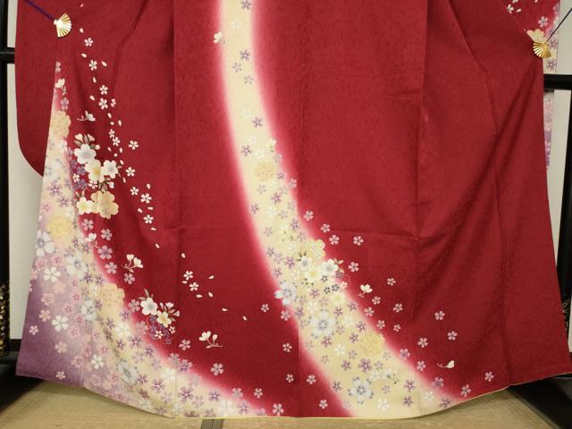 平和屋着物●豪華振袖 舞花文 暈し染め 金彩 正絹 逸品 AABL7251ck