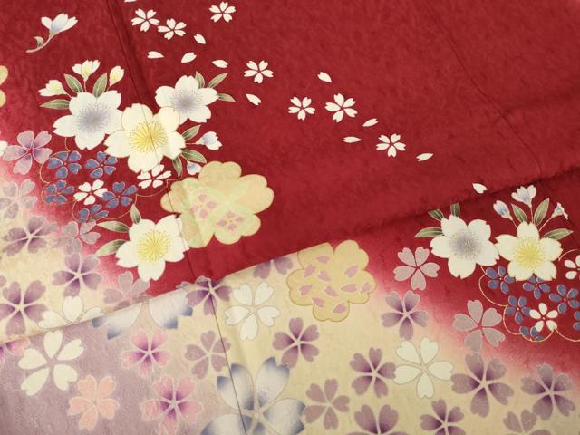 平和屋着物●豪華振袖 舞花文 暈し染め 金彩 正絹 逸品 AABL7251ck