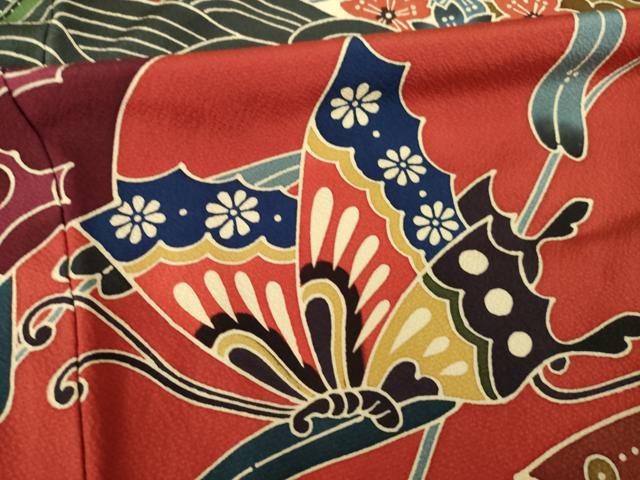 平和屋着物●手ざし京紅型染・宮崎紅型 宮崎良次 振袖 風景飛鶴花文 正絹 逸品 AABL7254ck