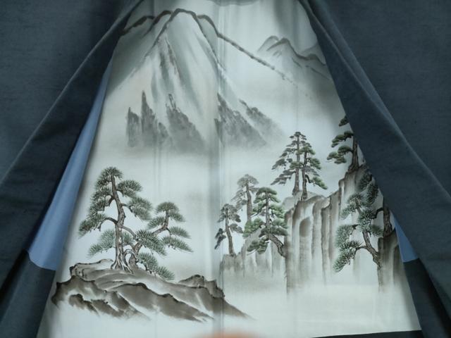 平和屋着物●男性 紬 アンサンブル 色無地 藍鉄色 正絹 逸品 AABL7259ck