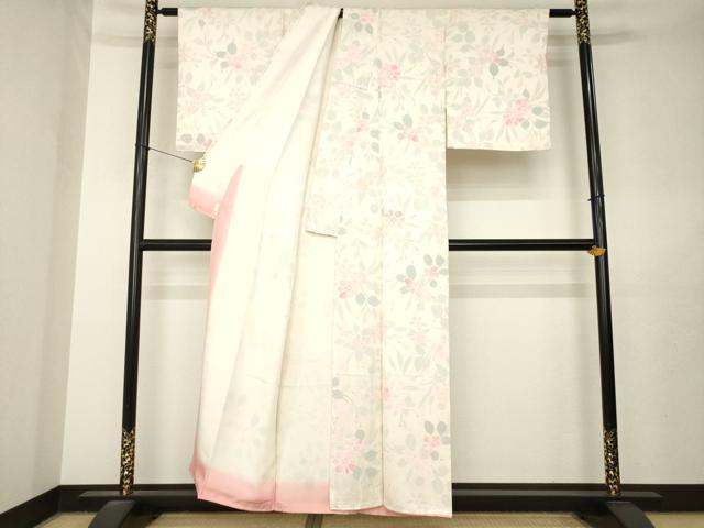 平和屋着物●上質な小紋 絞り 地紋起こし 草花文 正絹 逸品 AABL7268ck